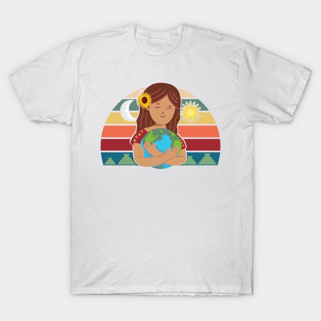 Pachamama Earth Mother Incan God Sunflower Spiritual Environmentalist T-Shirt by alltheprints